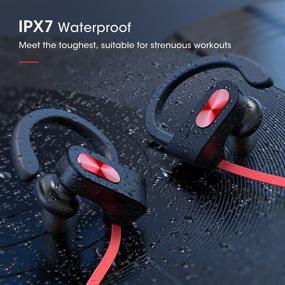 img 1 attached to 🎧 Flame Red V5.0 Bluetooth Headphones: 16 Hrs Playtime, IPX7 Waterproof, HD Stereo, CVC6.0 Noise Cancelling Mic - Perfect for Workout and Gym