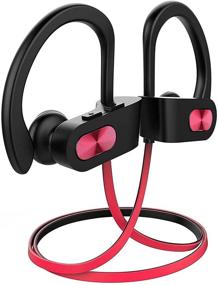 img 4 attached to 🎧 Flame Red V5.0 Bluetooth Headphones: 16 Hrs Playtime, IPX7 Waterproof, HD Stereo, CVC6.0 Noise Cancelling Mic - Perfect for Workout and Gym