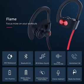 img 3 attached to 🎧 Flame Red V5.0 Bluetooth Headphones: 16 Hrs Playtime, IPX7 Waterproof, HD Stereo, CVC6.0 Noise Cancelling Mic - Perfect for Workout and Gym