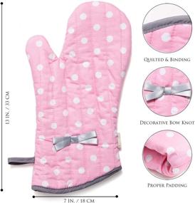 img 2 attached to NEOVIVA Kitchen Oven Mitts for Adults - Heat Resistant Cotton Gloves Set of 2 for Cooking and Baking - Farmhouse Restaurant Kitchen Gloves - Polka Dots Pink