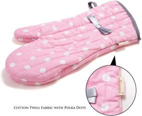 img 3 attached to NEOVIVA Kitchen Oven Mitts for Adults - Heat Resistant Cotton Gloves Set of 2 for Cooking and Baking - Farmhouse Restaurant Kitchen Gloves - Polka Dots Pink