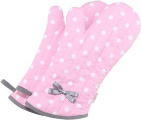 img 4 attached to NEOVIVA Kitchen Oven Mitts for Adults - Heat Resistant Cotton Gloves Set of 2 for Cooking and Baking - Farmhouse Restaurant Kitchen Gloves - Polka Dots Pink