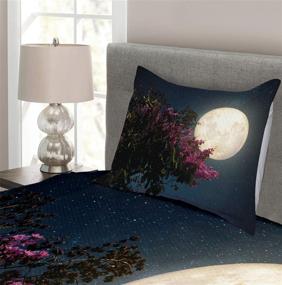 img 2 attached to Ambesonne Moon Bedspread: Cherry Blossom & Stars from Milky Way Eastern Night Sky Full Moon - Quilted 2 Piece Coverlet Set with Pillow Sham, Twin Size, Navy Purple