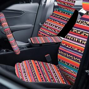 img 1 attached to 🚗 Complete Car Interior Set: Boao 9-Piece Leopard Steering Wheel Cover, Front Seat Cover, Console Armrest Pad, Shoulder Pads, Coasters & Keychain - Enhance Style & Comfort!