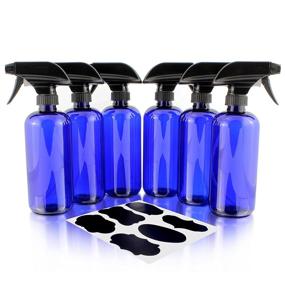 img 4 attached to 🔵 16oz Cobalt Blue Plastic Spray Bottles with Heavy Duty Mist & Stream Sprayers and Chalkboard Labels (6-pack); PET #1 BPA-free, Aromatherapy, DIY Cleaning, Kitchen, Hair, and more