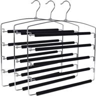 👖 premium multi pants hangers - heavy duty metal with non-slip foam padding, space-saving design for 5 jeans each, ideal for suit pants, scarves, towels, and trousers (pack of 3) логотип