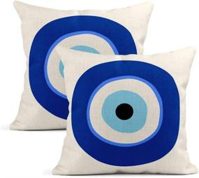 img 2 attached to 👁️ Set of 2 Throw Pillow Covers - 20 X 20 Inch - Greek Evil Eye Symbol Protection - White Cushion - Home Decor for Living Room, Bedroom, Office - Linen Pillowcase - Sayakki