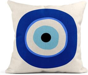 img 1 attached to 👁️ Set of 2 Throw Pillow Covers - 20 X 20 Inch - Greek Evil Eye Symbol Protection - White Cushion - Home Decor for Living Room, Bedroom, Office - Linen Pillowcase - Sayakki