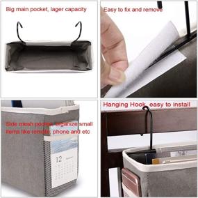 img 1 attached to 🛏️ BTSKY Bedside Caddy Hanging Organizer Bag Holder for Dorm Room, Hospital Bed Rails, Baby Bed - Grey Remote Book Holder Bunk Bed Organizer