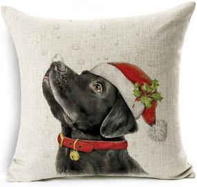 img 1 attached to 🎄 Lynzym Christmas Dog Cotton Linen Sofa Pillow Cover - 18" X 18" Throw Pillow Cover for Home Decor, Christmas Pillow (Set of 4)