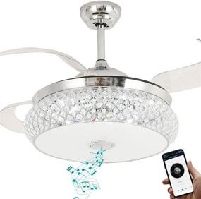 img 4 attached to BAYSQUIRREL Retractable Invisible Ceiling Fan with Light, Bluetooth Speaker, and Remote Control - Modern Bluetooth Fan Chandelier with 7 Color Change, 36W LED, 42 Inch (Chrome)