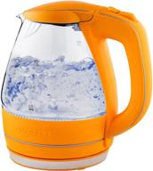 🍊 ovente portable electric glass kettle 1.5l with blue led light and stainless steel base, rapid heating countertop tea maker hot water boiler with auto shut-off & boil-dry protection, kg83o in orange logo