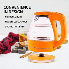 img 1 attached to 🍊 Ovente Portable Electric Glass Kettle 1.5L with Blue LED Light and Stainless Steel Base, Rapid Heating Countertop Tea Maker Hot Water Boiler with Auto Shut-Off & Boil-Dry Protection, KG83O in Orange