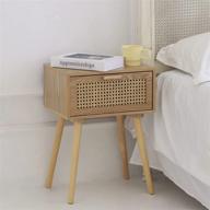 🌙 awasen nightstand: mid century modern side table with rattan drawer and solid wood legs - storage solution for bedroom or living room логотип