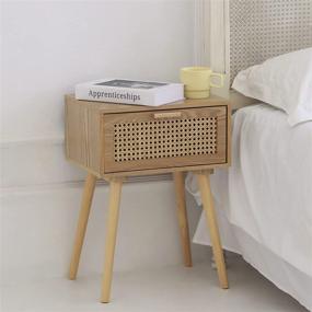 img 4 attached to 🌙 AWASEN Nightstand: Mid Century Modern Side Table with Rattan Drawer and Solid Wood Legs - Storage Solution for Bedroom or Living Room