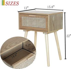 img 1 attached to 🌙 AWASEN Nightstand: Mid Century Modern Side Table with Rattan Drawer and Solid Wood Legs - Storage Solution for Bedroom or Living Room