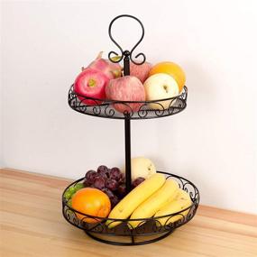 img 2 attached to 🍎 VANRA Rotating Fruit Basket for Countertop - Metal Wire Fruit Stand, Bowl, and Spice Rack with Lazy Susan