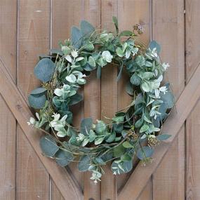 img 2 attached to 🌿 Artificial Green Leaves Wreath Eucalyptus Round Wreath for Home Décor | Rustic Farmhouse Festive Front Door Decoration | Set of 2