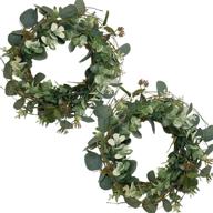 🌿 artificial green leaves wreath eucalyptus round wreath for home décor | rustic farmhouse festive front door decoration | set of 2 логотип