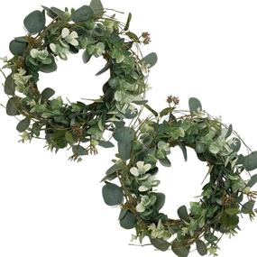 img 4 attached to 🌿 Artificial Green Leaves Wreath Eucalyptus Round Wreath for Home Décor | Rustic Farmhouse Festive Front Door Decoration | Set of 2