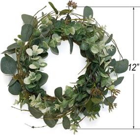 img 3 attached to 🌿 Artificial Green Leaves Wreath Eucalyptus Round Wreath for Home Décor | Rustic Farmhouse Festive Front Door Decoration | Set of 2