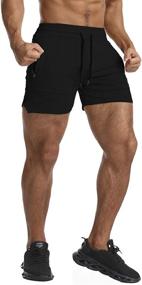 img 3 attached to 🏋️ Men's Solid Gym Workout Shorts - Bodybuilding Running Fitted Training Jogging Short Pants with Zipper Pocket in 3 Color Options