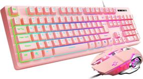 img 4 attached to 🎮 Pink Gaming Keyboard and Mouse Combo - Loreran LED Backlit Colorful Lights Wired Keyboard, Kawaii and Cute Adjustable Light up Keyboards for Mac/PC/Laptop/Windows 7/8/10