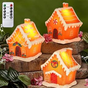 img 4 attached to 🎅 Immeiscent Christmas Flameless Candles Set of 3 - Santa House Carved Candle with Remote & Timer - Real Wax LED Pillar Candles for Xmas, Home Decor, Holidays