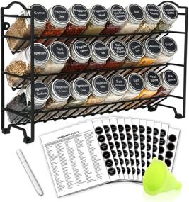 img 4 attached to 🌶️ SWOMMOLY Spice Rack Organizer with 24 Empty Square Spice Jars, 396 Spice Labels + Chalk Marker and Funnel Complete Set – Ideal for Countertop, Cabinet, or Wall Mounting