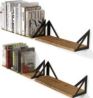 set of 4 wallniture minori floating shelves - small bookshelf unit for bedroom, office, bathroom, and living room, natural burned rustic wood wall decor with metal floating shelf bracket logo