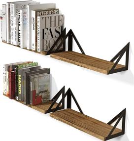 img 4 attached to Set of 4 Wallniture Minori Floating Shelves - Small Bookshelf Unit for Bedroom, Office, Bathroom, and Living Room, Natural Burned Rustic Wood Wall Decor with Metal Floating Shelf Bracket