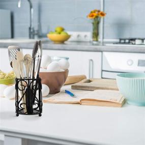 img 1 attached to 🍴 Metal Vintage Utensil Holder Kitchen Counter Organizer - Blue Donuts Black Farmhouse Utensil Caddy for Kitchen, Kitchen Utensil Storage