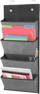 📚 mdesign soft fabric wall mount/over door hanging storage organizer - 4 large cascading pockets - office supplies, planners, file folders, notebooks holder - textured print - charcoal gray/black логотип