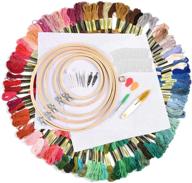 wowoss embroidery starter kit - 154 pcs with 100 colors threads, 5 bamboo embroidery hoops, 2 aida cloth, 30 sewing pins, and cross stitch tool kit - perfect for adult and kid beginners logo