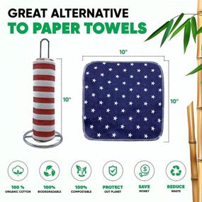 img 2 attached to Washable No Paper Towels - Paper Towel Alternative for Kitchen, 100% Cotton Reusable Cloth Rolls - Zero Waste & Long Lasting Cleaning Wipes - Patriotic Vintage Stars & Stripes Design