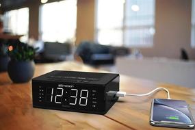 img 2 attached to ⏰ Emerson SmartSet Alarm Clock Radio with Bluetooth Speaker, Charging Station and Dual USB Ports for iPhone, iPad, iPod, Android, Tablets - ER100102