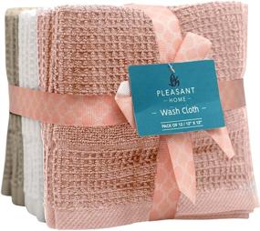 img 3 attached to 🛁 Premium 12-Pack Pleasant Home Washcloth Set - Luxurious 100% Ring Spun Cotton, Blush Combo, Waffle Design – Super Soft & Highly Absorbent Face Towels