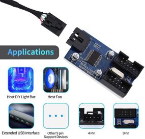 img 2 attached to 🔌 Electop 9-контактный 2 в 1 внутренний USB-разветвительный кабель, USB-разъем 9-pin-мама на двойной женский разъем-удлинитель адаптер, USB 2.0 хаб-коннектор для увеличения числа портов, разветвительный кабель для вентилятора с поддержкой PWM (30 см/0.98 фута)