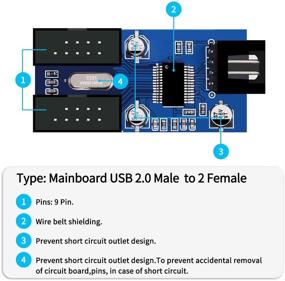 img 3 attached to 🔌 Electop 9-контактный 2 в 1 внутренний USB-разветвительный кабель, USB-разъем 9-pin-мама на двойной женский разъем-удлинитель адаптер, USB 2.0 хаб-коннектор для увеличения числа портов, разветвительный кабель для вентилятора с поддержкой PWM (30 см/0.98 фута)