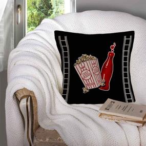 img 3 attached to 🎥 Gulidi Movie Theater Throw Pillow Covers Set of 4 - Cotton Linen Vintage Cinema Ticket, Fresh Popcorn, Cola & Filmstrip Pattern - Home Decor Family Theater Pillow Case - 18x18 Inches Square Pillowcases for Sofa