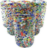 🍻 mexican hand blown confetti rock design drinking glasses set (14 oz each) - pack of 6 glasses логотип