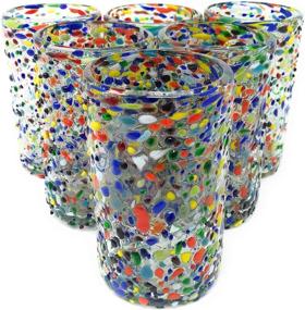 img 4 attached to 🍻 Mexican Hand Blown Confetti Rock Design Drinking Glasses Set (14 oz each) - Pack of 6 Glasses