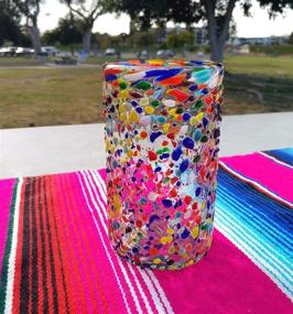 img 1 attached to 🍻 Mexican Hand Blown Confetti Rock Design Drinking Glasses Set (14 oz each) - Pack of 6 Glasses