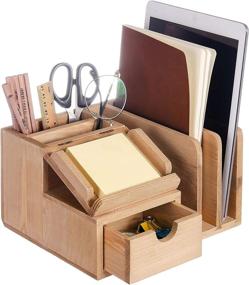 img 4 attached to Liry Products Wooden Desk Organizer Cabinet with Multiple Compartments, Drawer, and Tabletop Holder - Suitable for Mail, Files, Paper, Sticky Notes, Memo Pads, and Office Supplies Caddy - Efficient Accessory Sorter for Office Organization