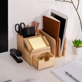 img 1 attached to Liry Products Wooden Desk Organizer Cabinet with Multiple Compartments, Drawer, and Tabletop Holder - Suitable for Mail, Files, Paper, Sticky Notes, Memo Pads, and Office Supplies Caddy - Efficient Accessory Sorter for Office Organization