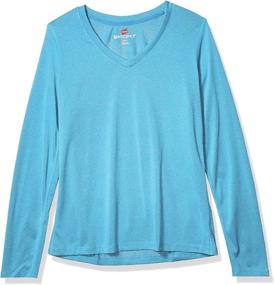 img 2 attached to 🌬️ Stay Cool and Stylish with Hanes Women's Cooldri Performance Long Sleeve V-neck Tee