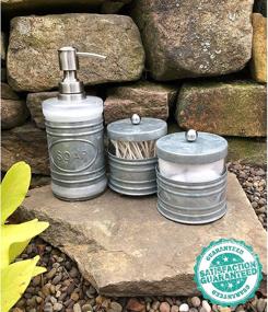 img 1 attached to Enhance Your Bathroom with Autumn Alley 3 Piece Farmhouse Accessory Set - Galvanized Soap Dispenser, Cotton Ball Container, Qtip Organizer