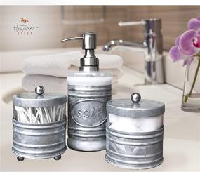 img 3 attached to Enhance Your Bathroom with Autumn Alley 3 Piece Farmhouse Accessory Set - Galvanized Soap Dispenser, Cotton Ball Container, Qtip Organizer