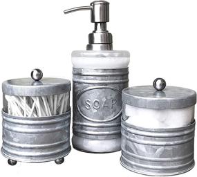 img 4 attached to Enhance Your Bathroom with Autumn Alley 3 Piece Farmhouse Accessory Set - Galvanized Soap Dispenser, Cotton Ball Container, Qtip Organizer