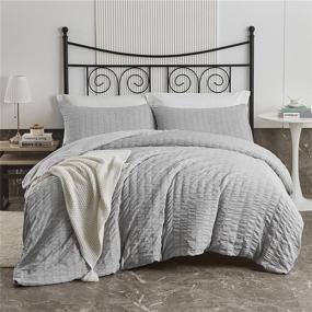 img 3 attached to 🌟 ZEIMON Light Grey Seersucker Queen Duvet Cover Set - Soft Microfiber Textured 3-Piece with Zipper Closure and Corner Ties - Includes 1 Duvet Cover & 2 Pillow Cases (Light Grey, Queen)